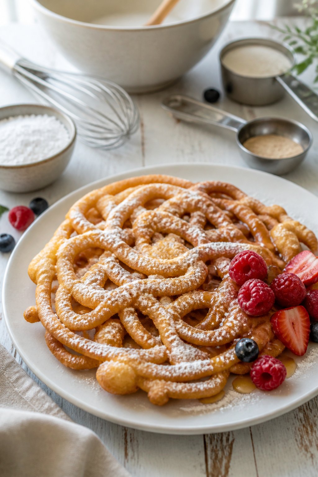 Vegan Funnel Cake Recipe close-up, ready to serve