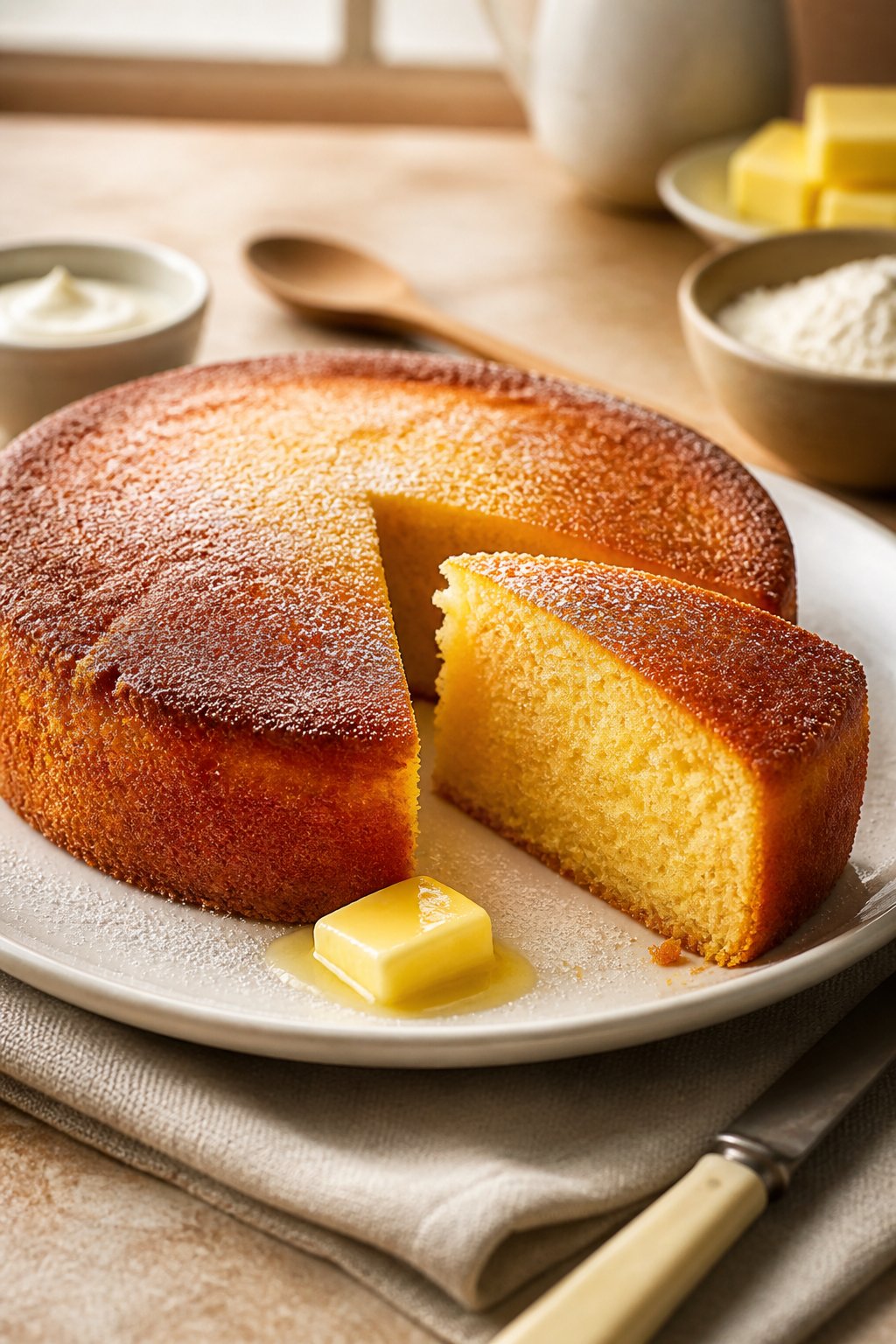 Warm Butter Cake Recipe close-up, ready to serve