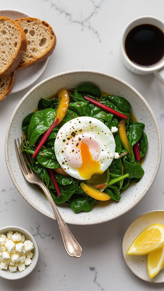 saut ed greens with poached egg